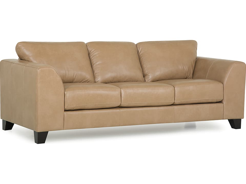 Juno 3-Seat Contemporary Leather Sofa with Espresso Wood Legs
