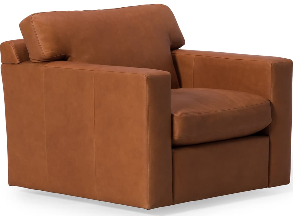 Madison Track Arm Swivel Accent Chair with Leather Upholstery