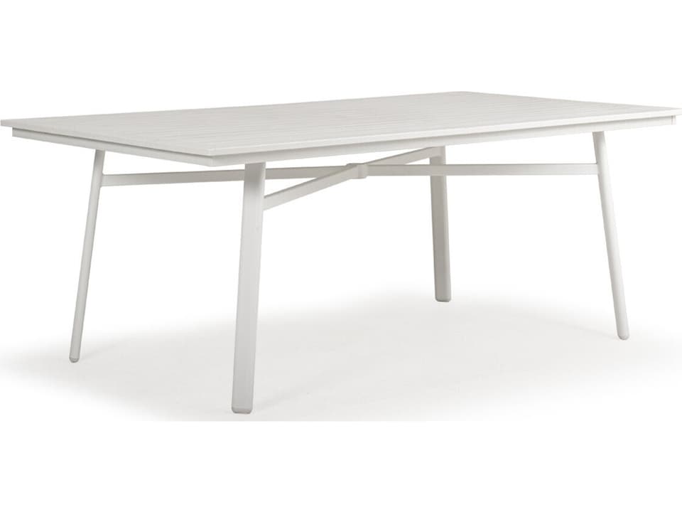 Sandoval Rectangular Faux Wood Dining Table Top with Umbrella Hole in Linen