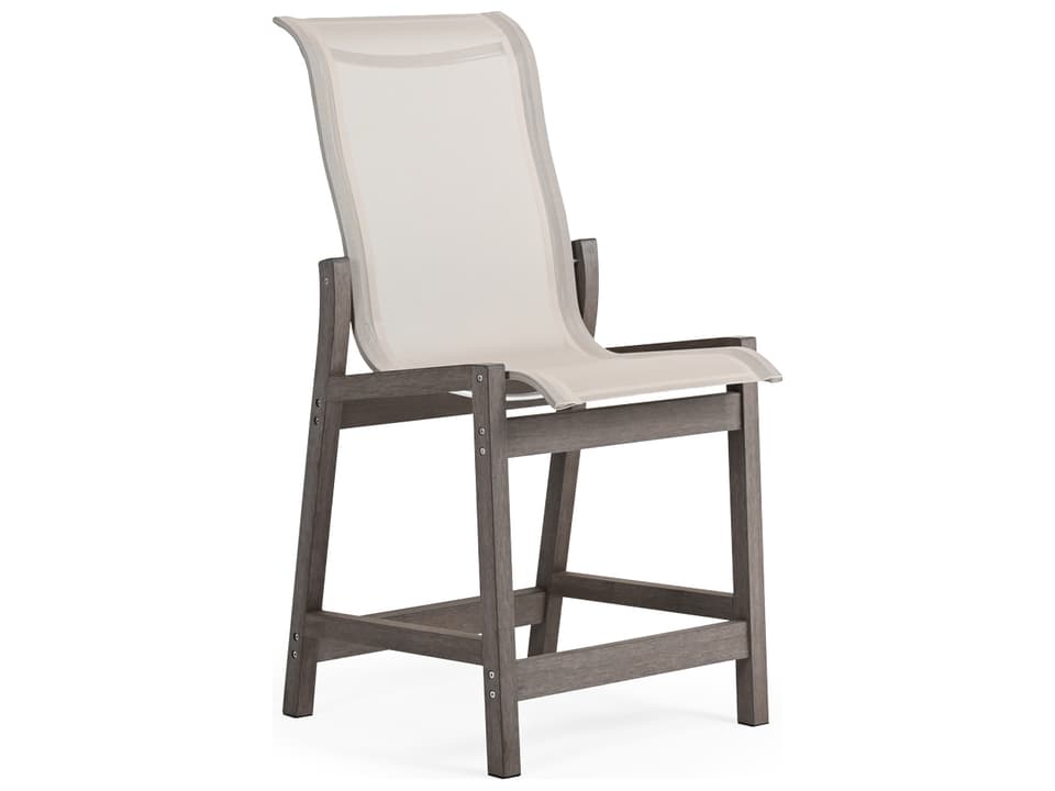 Miramar Outdoor Sling Counter Stool in Weathered Teak with Natural Sling