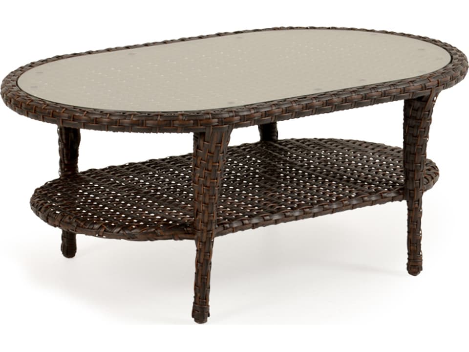 Alexandria Wicker Oval Glass Top Outdoor Coffee Table
