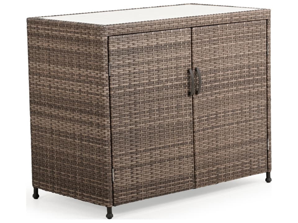 Augusta Rectangular Outdoor Console Table with Wicker and Stone Top