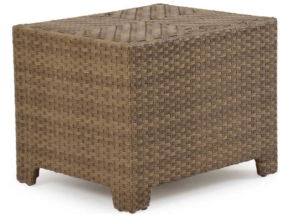 Seaside Wicker Rectangular Storage Outdoor End Table in Oyster Grey