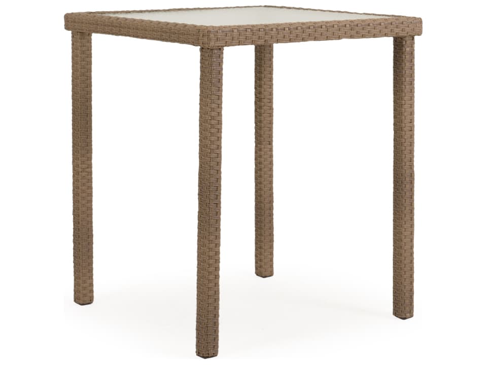 Seaside 34 Inch Square Wicker Glass Top Bar Table in Oyster Grey