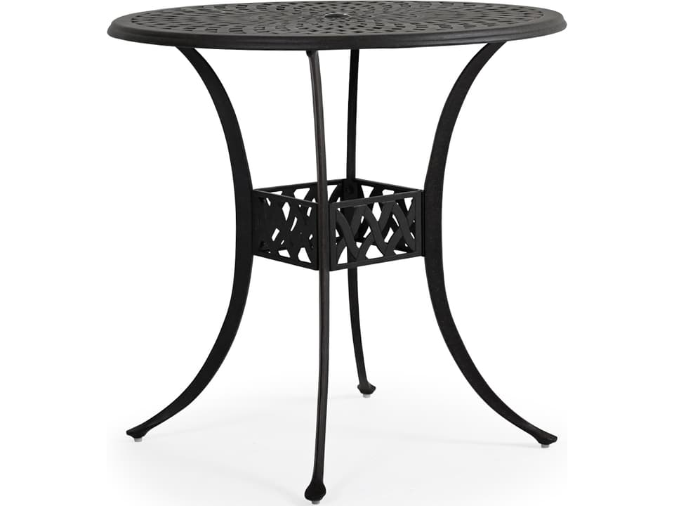 Oxford Cast Aluminum Weathered Black Round Outdoor Patio Bar Table with Umbrella Hole