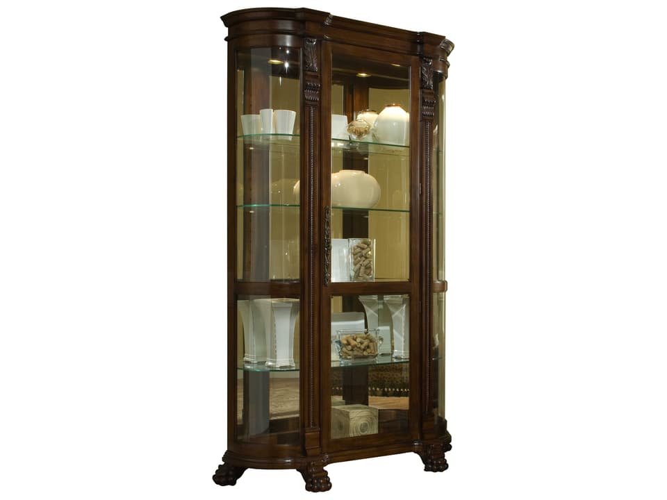 PFC Curios Curved End Curio Cabinet in Chocolate Maple Brown