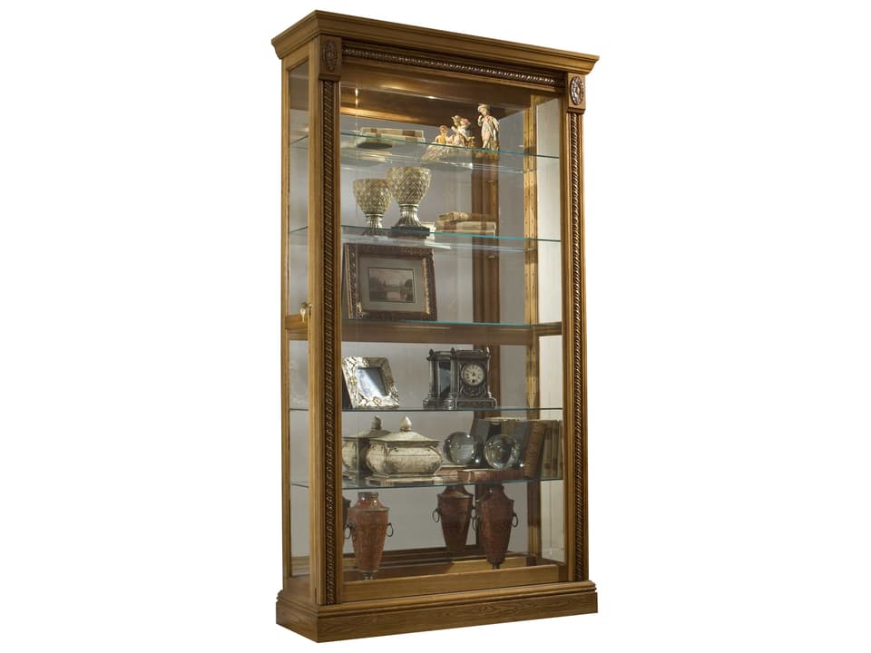 Two Way Sliding Door Curio Cabinet in Warm Honey Brown
