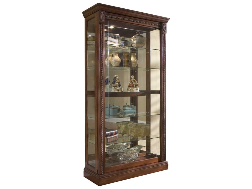 Medallion Cherry 2-Way Sliding Door Traditional Curio Cabinet
