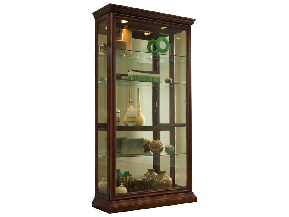 PFC Curios Two Way Sliding Door Curio Cabinet Halogen Lighting Cherry Finish