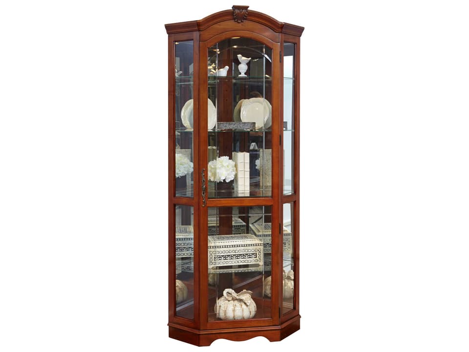 Medallion Cherry Corner Curio Cabinet with Halogen Lighting