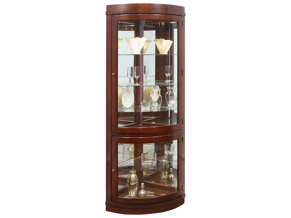 Corner Curio Cabinet with Halogen Lighting in Chocolate Cherry