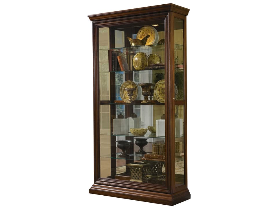 Edwardian Two Way Sliding Door Curio Cabinet in Dark Wood Finish