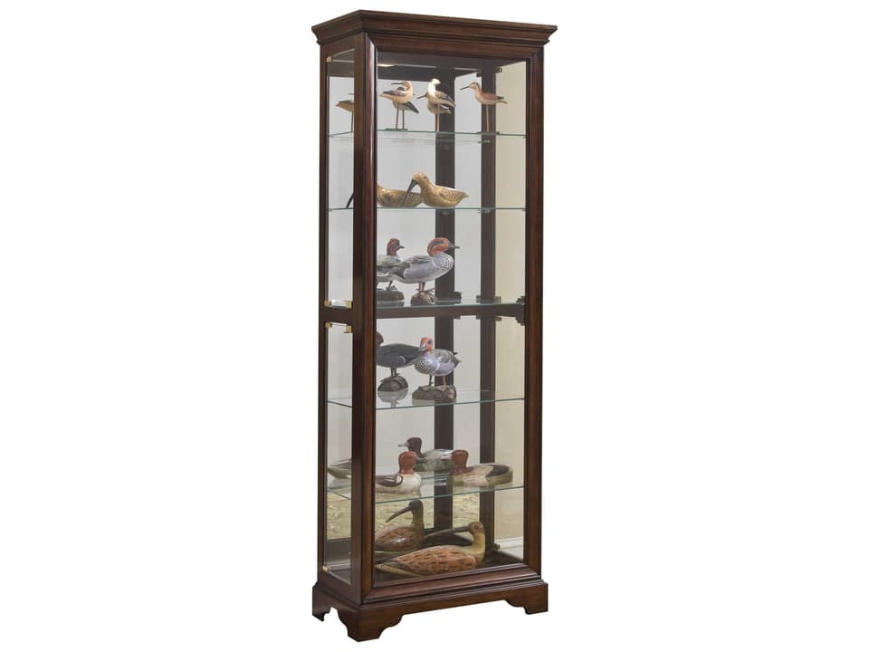 Traditional Gallery Mirrored Curio Cabinet in Dark Brown
