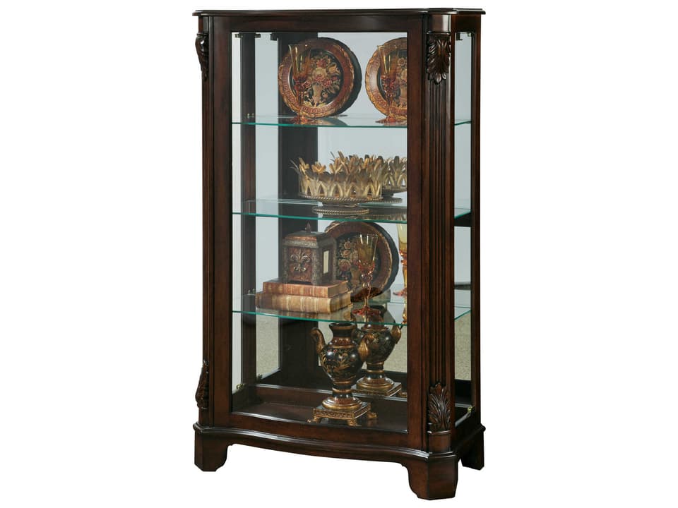 Accents and Curios Mantel Curio Cabinet Deep Cherry Finish Mirrored Back