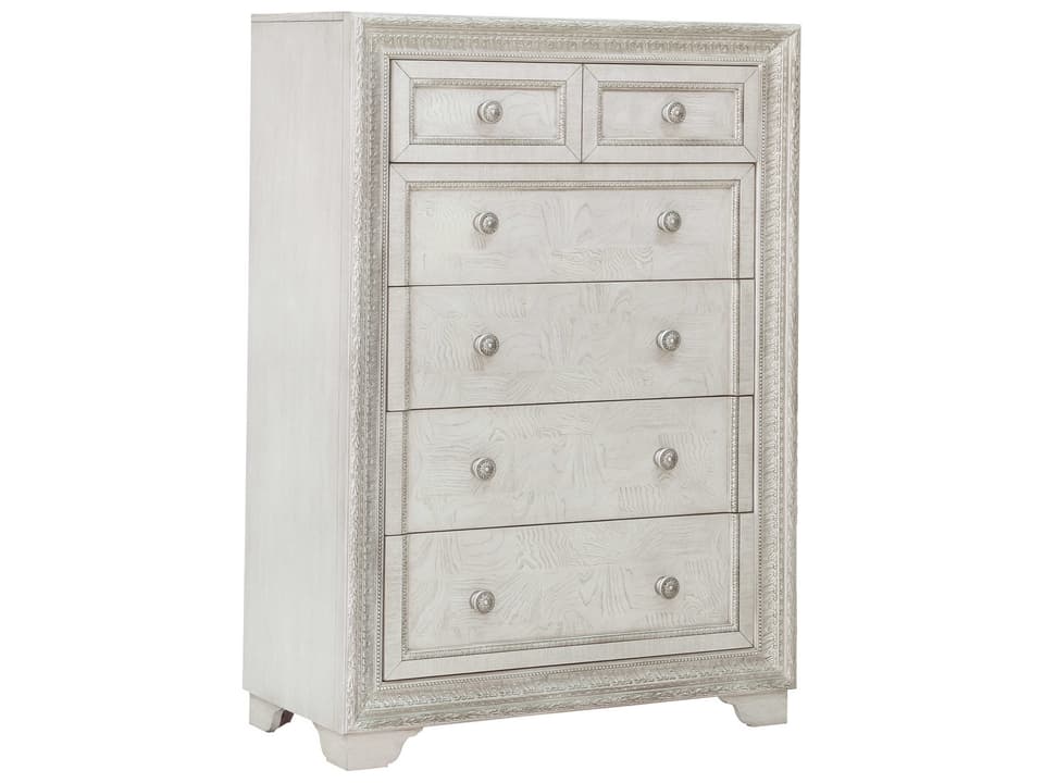 Furniture Camila 6-Drawer Chest in Creamy White with Silver Accents