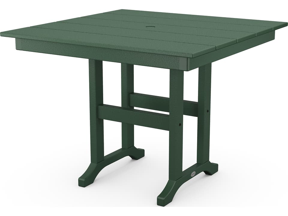 Farmhouse 38-Inch Square Dining Table with Umbrella Hole in Slate Grey