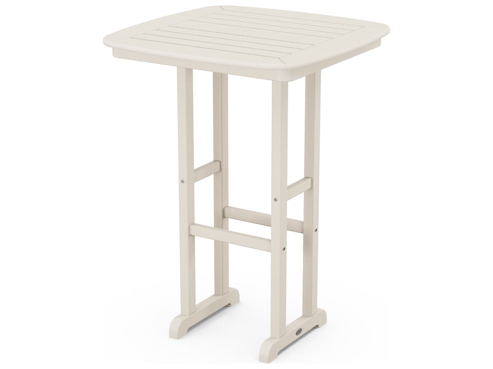 Nautical Recycled Plastic Square Outdoor Patio Bar Height Table with Umbrella Hole
