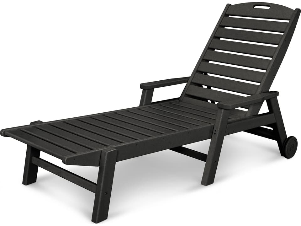 Nautical Recycled Plastic Stackable Outdoor Patio Chaise Lounge with Wheels