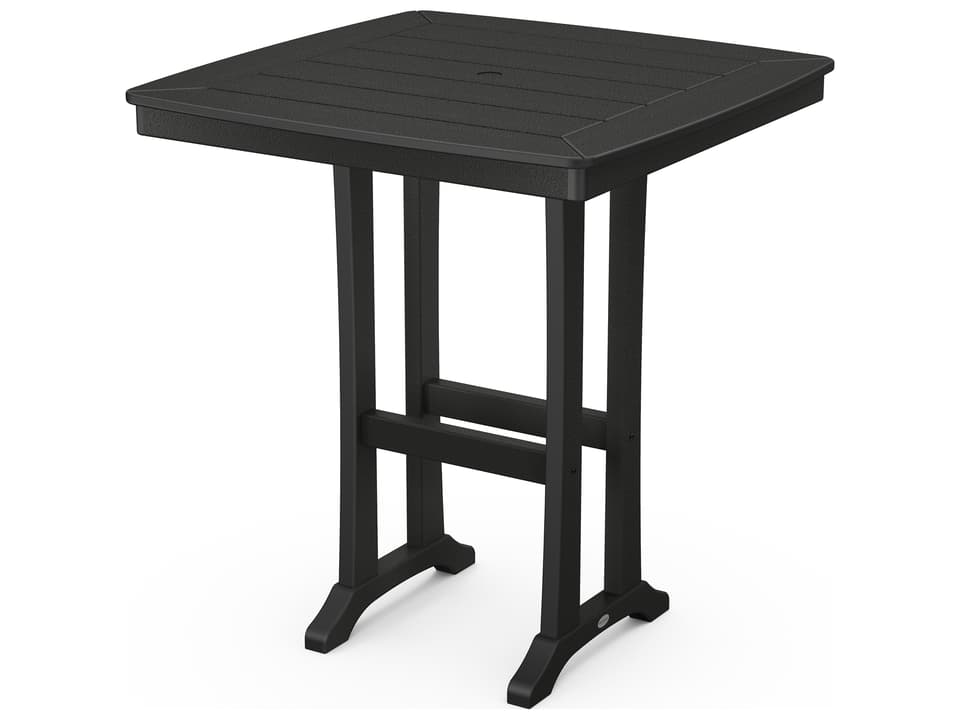 Nautical Farmhouse Recycled Trestle Square Patio Bar Table