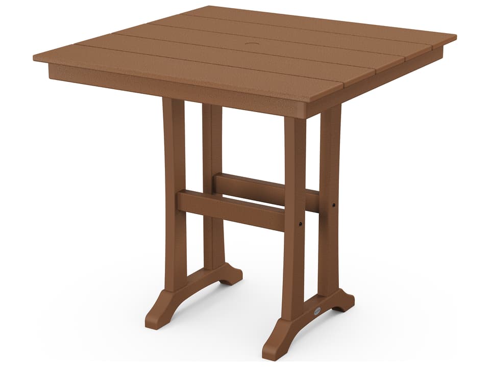 POLYWOOD Farmhouse 38 Inch Square Counter Table with Umbrella Hole