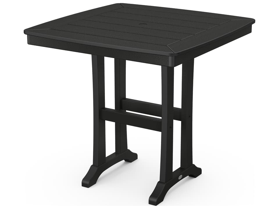 Nautical Recycled Plastic Trestle Square Outdoor Patio Counter Table with Umbrella Hole