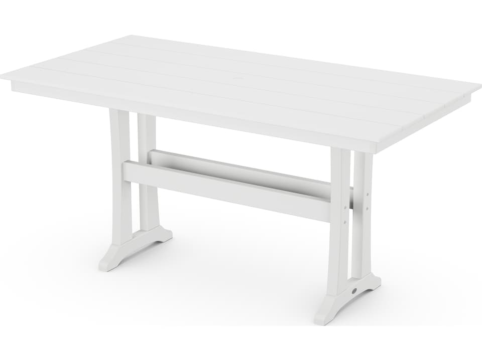 Farmhouse Trestle 72-Inch Rectangular Counter Table with Umbrella Hole