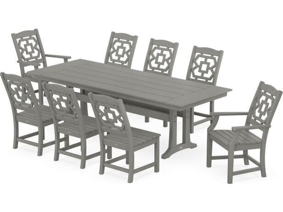 Martha Stewart Chinoiserie 9-Piece Farmhouse Patio Dining Set with Trestle Legs