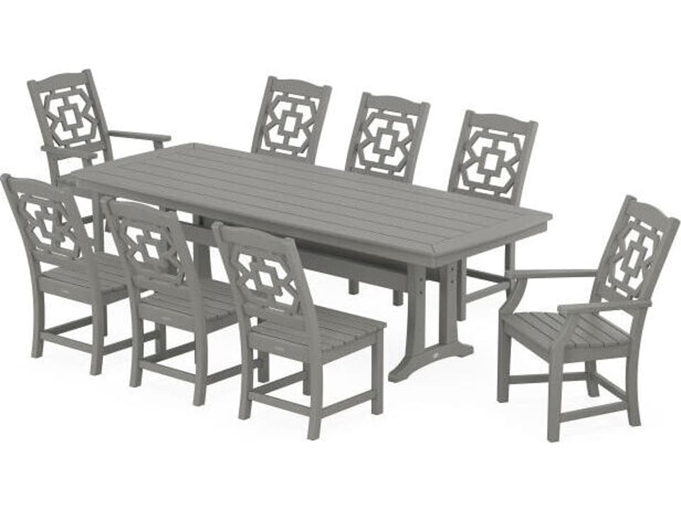 Martha Stewart Chinoiserie 9-Piece Outdoor Patio Dining Set with Trestle Legs
