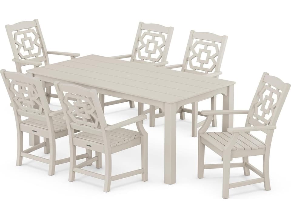 Martha Stewart Exclusive Chinoiserie Arm Chair 7-Piece Parsons Outdoor Patio Dining Set