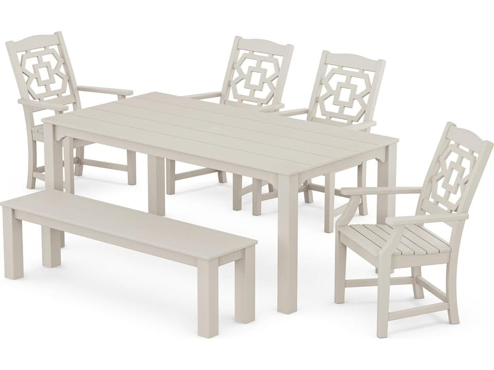 Martha Stewart Exclusive Chinoiserie 6-Piece Parsons Patio Dining Set with Bench