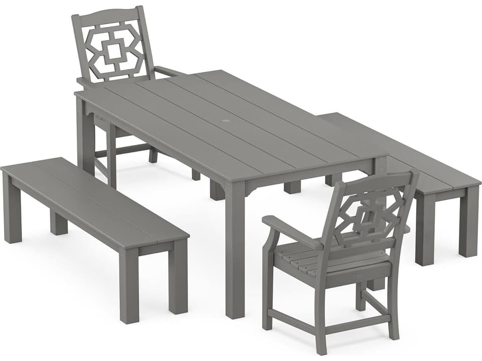 Martha Stewart Exclusive Chinoiserie 5-Piece Parsons Outdoor Dining Set with Benches