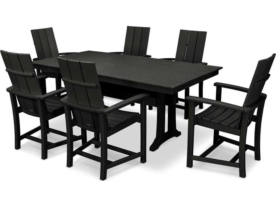 POLYWOOD Modern Adirondack 7 Piece Farmhouse Dining Set in Slate Grey