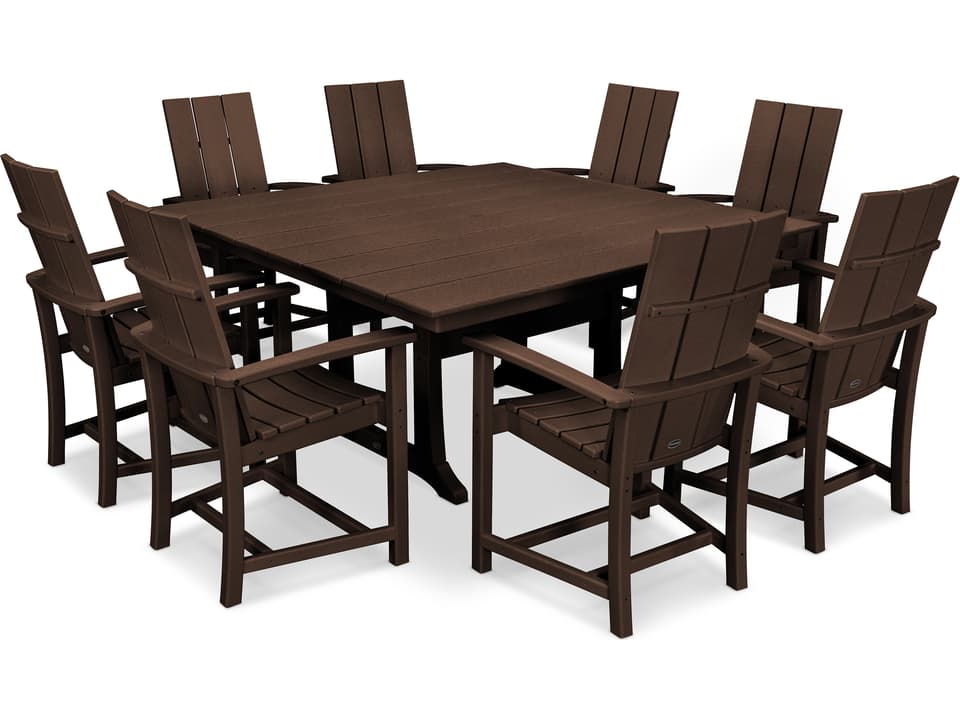 Modern Adirondack Farmhouse Trestle 9 Piece Dining Set in Slate Grey