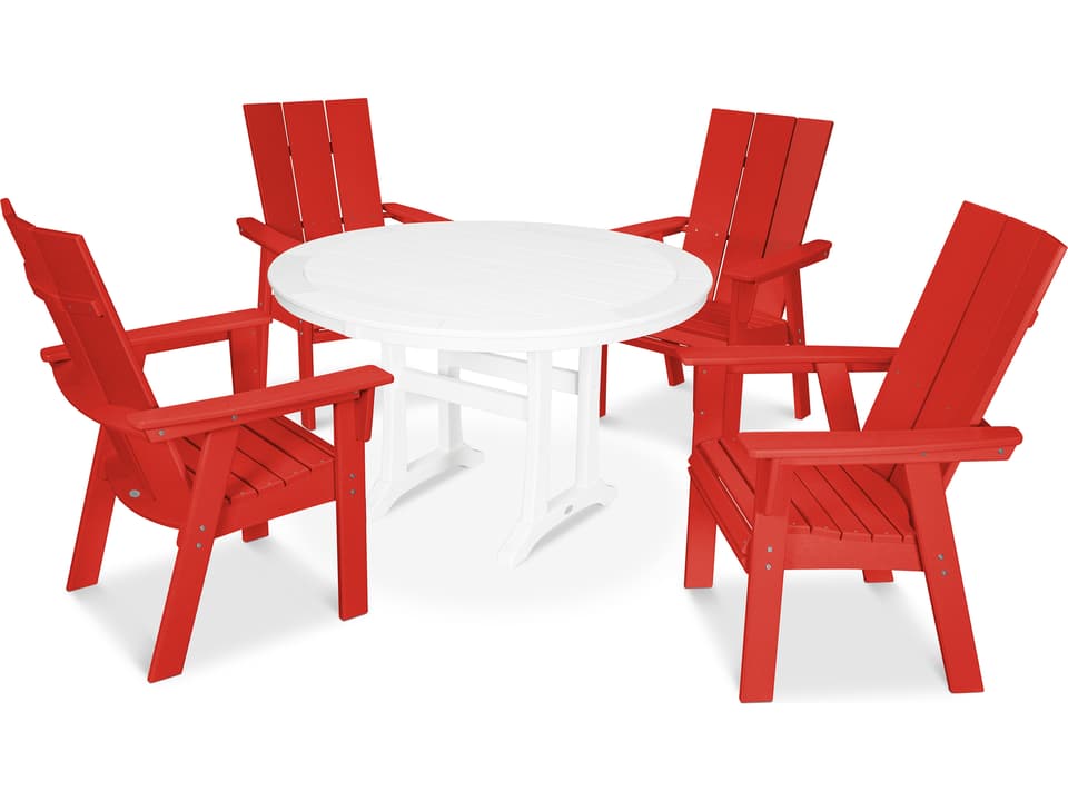 POLYWOOD Modern Recycled HDPE Plastic 5-Piece Nautical Trestle Dining Set