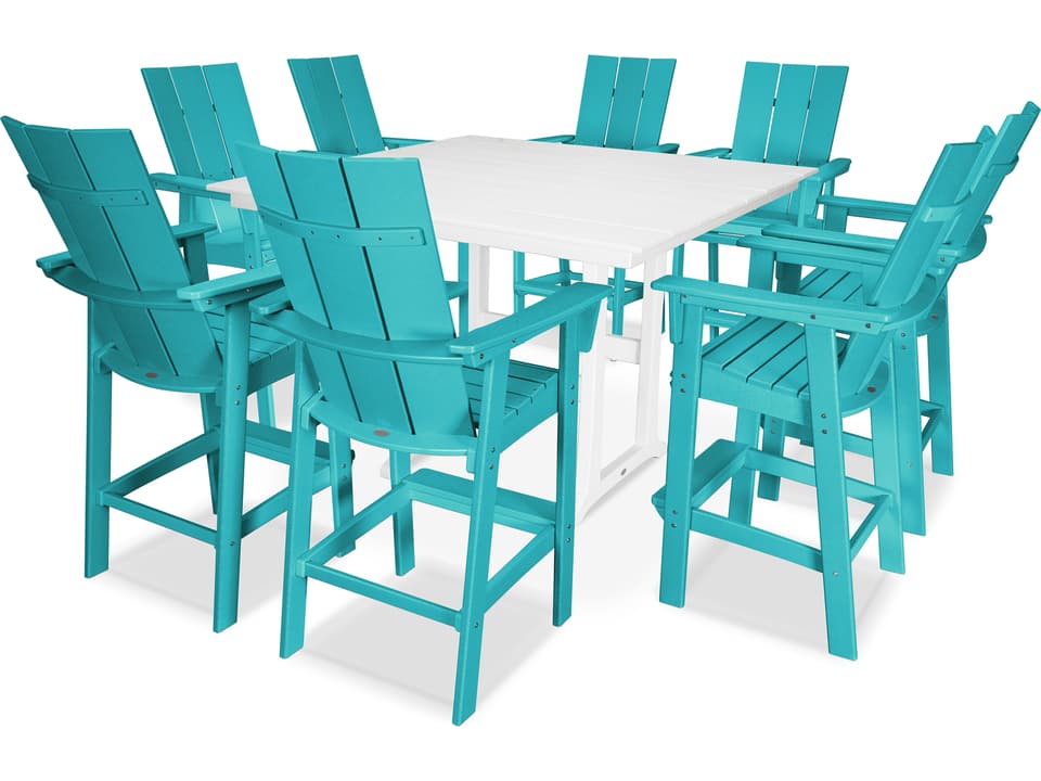 POLYWOOD Modern Adirondack 9 Piece Farmhouse Bar Set with Trestle Table