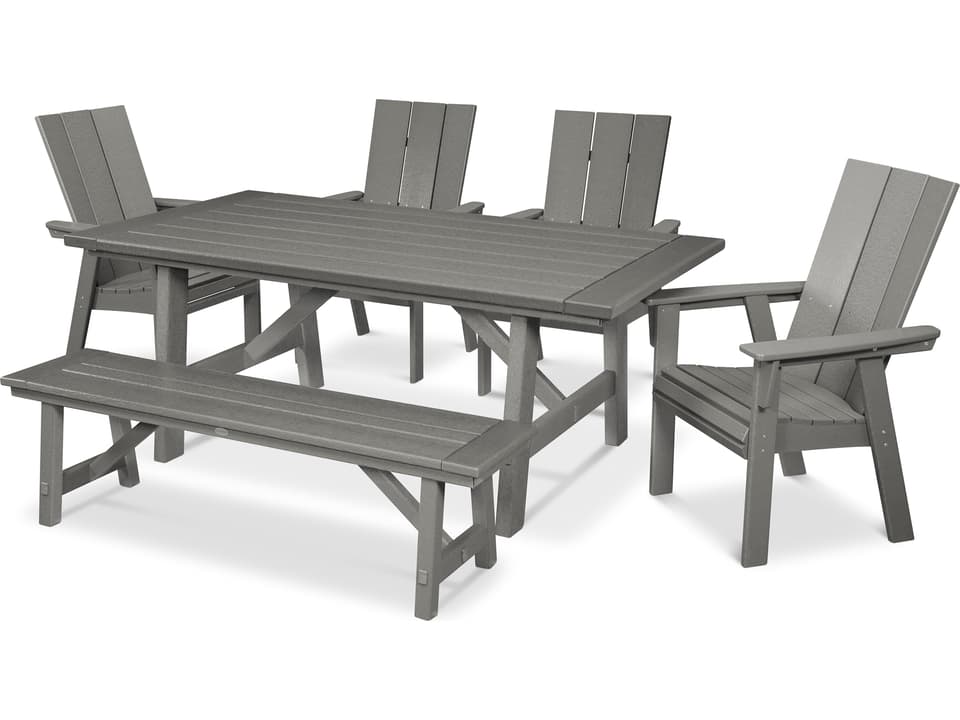 POLYWOOD Modern 6 Piece Farmhouse Dining Set with Bench