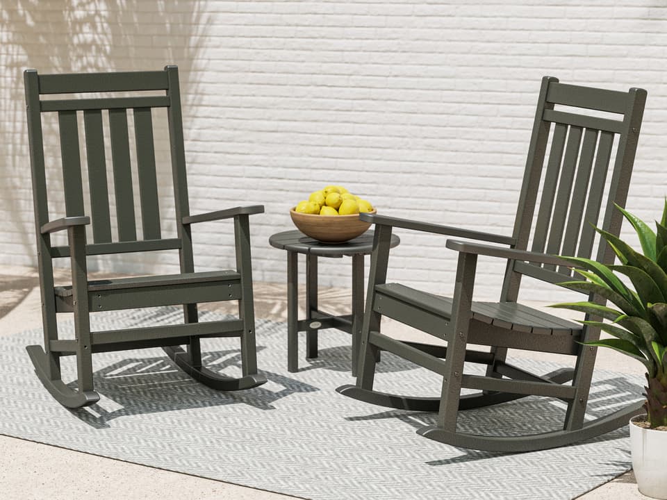 POLYWOOD Estate 3-Piece Recycled Plastic Rocking Chair Set with Side Table in Slate Grey
