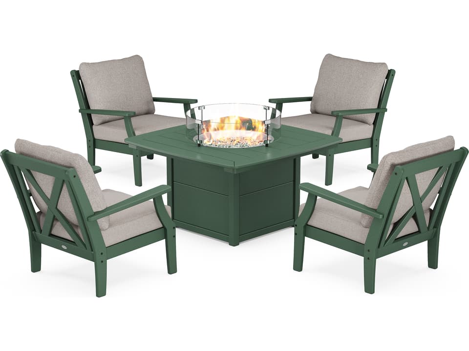 Braxton Recycled Plastic 5 Piece Deep Seating Firepit Outdoor Patio Lounge Set