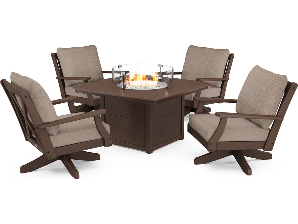 Braxton Recycled Plastic Deep Seating 5 Piece Firepit Outdoor Patio Lounge Set