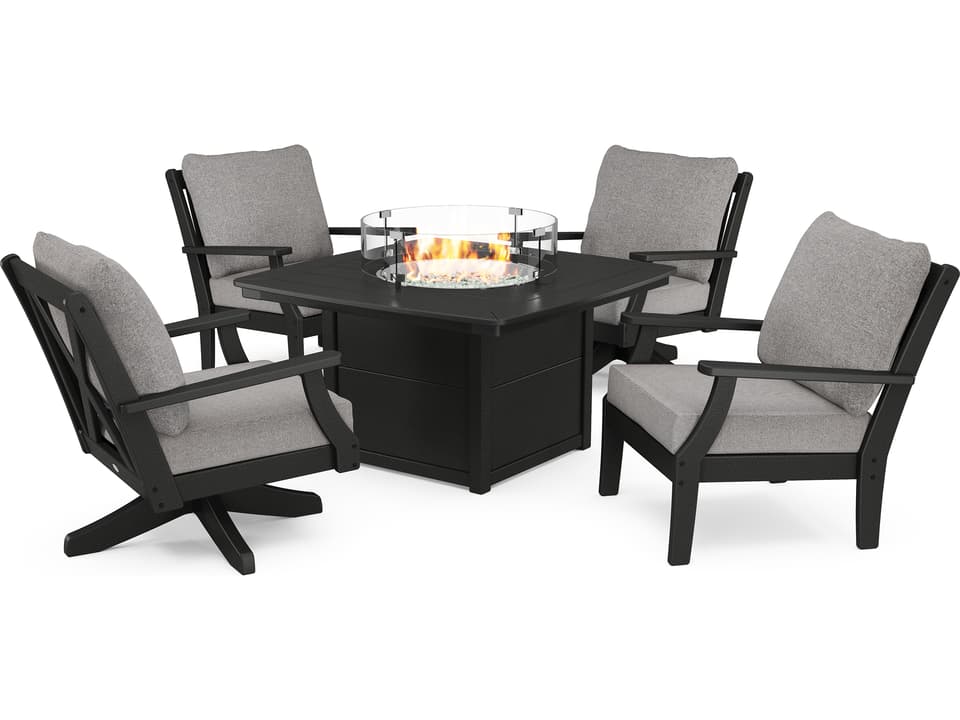Braxton Recycled Plastic Deep Seating 5 Piece Firepit Patio Lounge Set