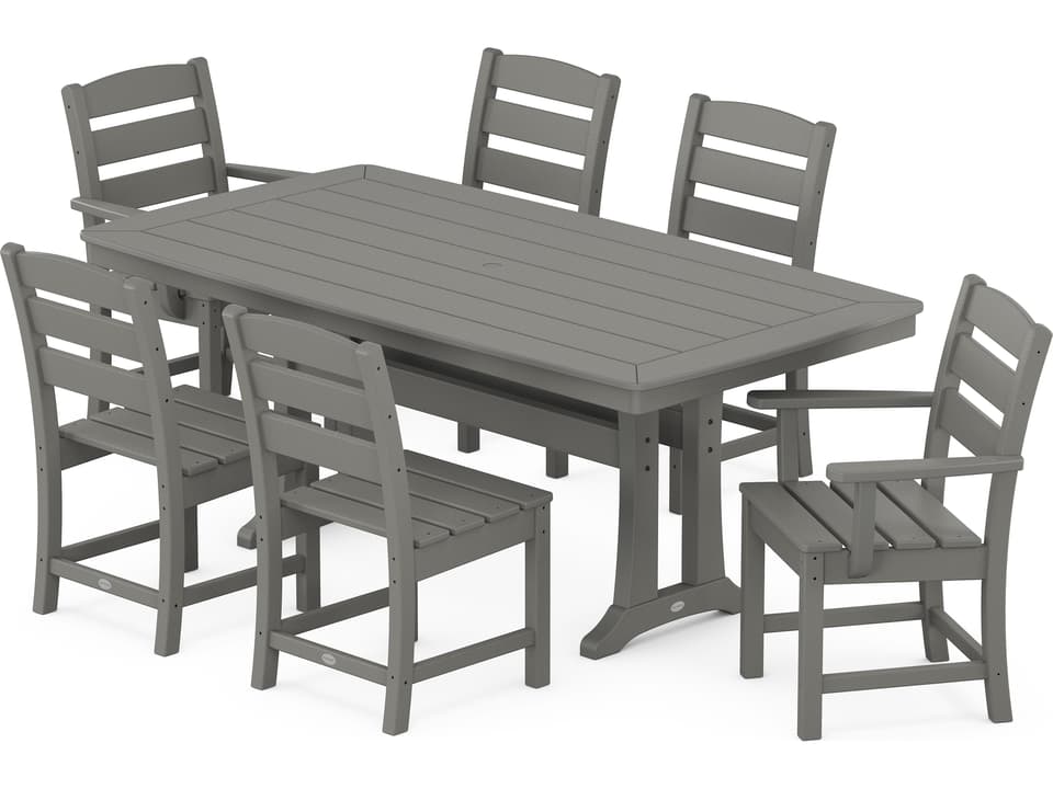 Lakeside Recycled Plastic 7 Piece Nautical Trestle Outdoor Dining Set
