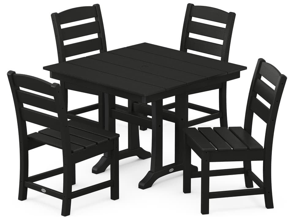 Lakeside Recycled Plastic 5 Piece Farmhouse Trestle Patio Dining Set