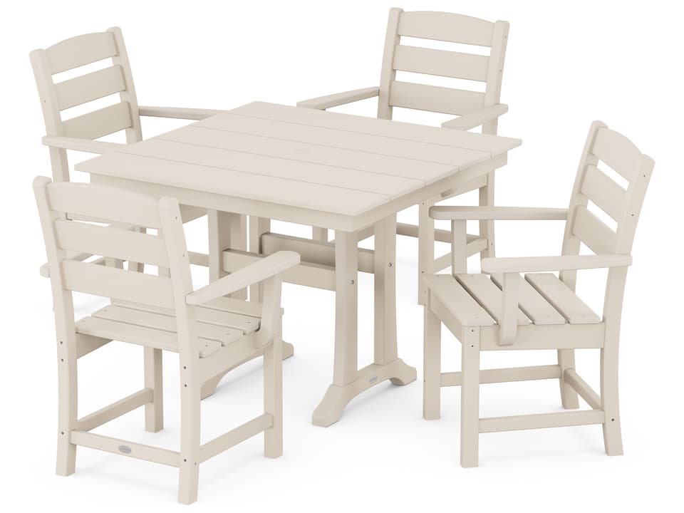 Lakeside Recycled Plastic 5 Piece Farmhouse Trestle Outdoor Dining Set