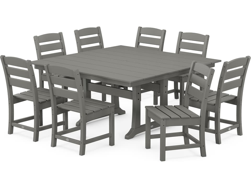 Lakeside Recycled Plastic 9 Piece Farmhouse Trestle Outdoor Patio Dining Set