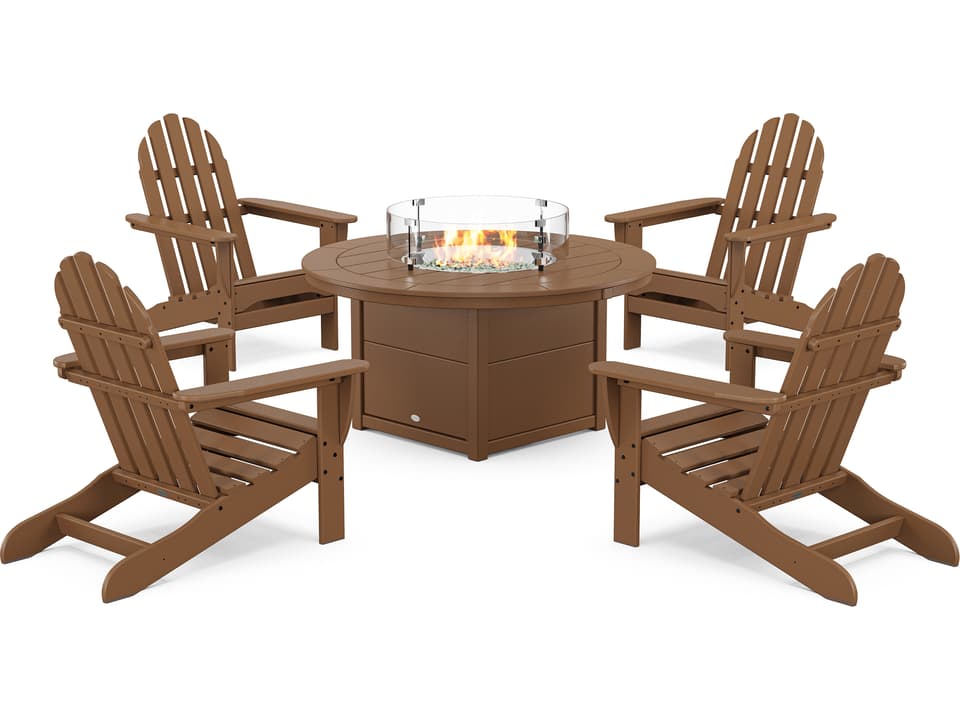POLYWOOD Classic Adirondack 5-Piece Outdoor Conversation Set with Fire Table