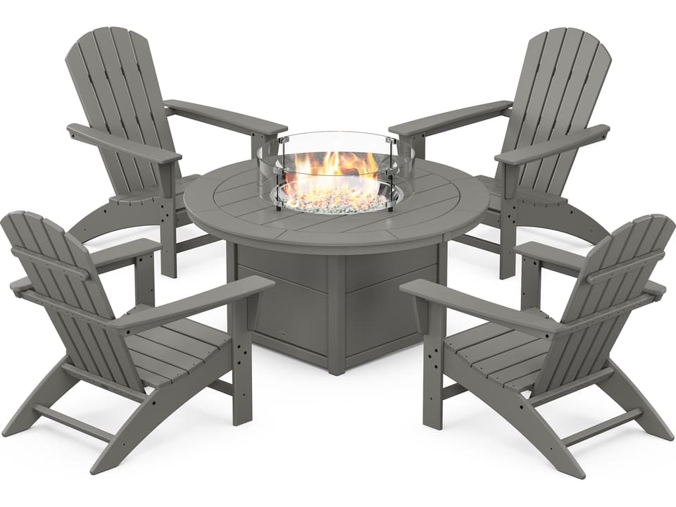 Nautical Recycled Plastic 5 Piece Adirondack Fire Pit Outdoor Lounge Set