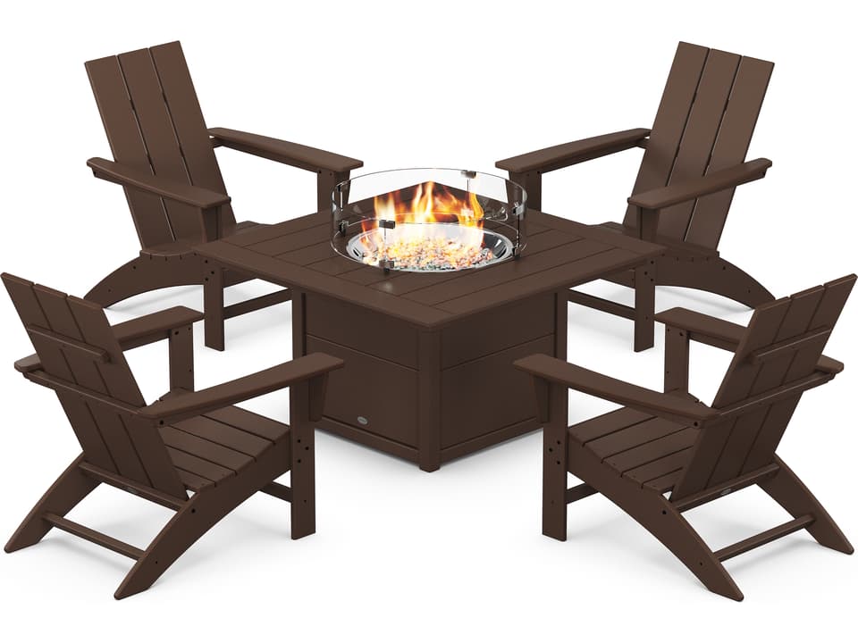 Modern 5 Piece Recycled HDPE Adirondack Fire Pit Lounge Set
