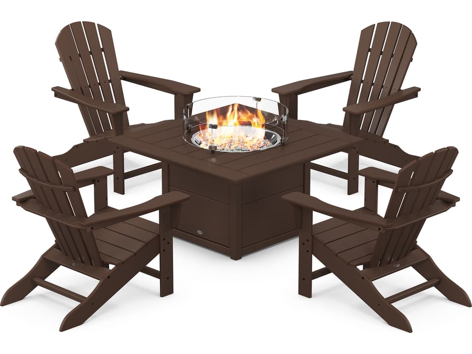 Palm Coast Recycled Plastic 5 Piece Adirondack Fire Pit Outdoor Lounge Set
