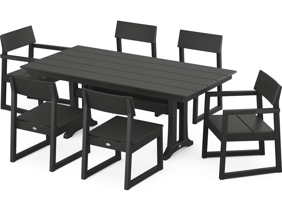 Edge Recycled Plastic 7 Piece Farmhouse Trestle Dining Set