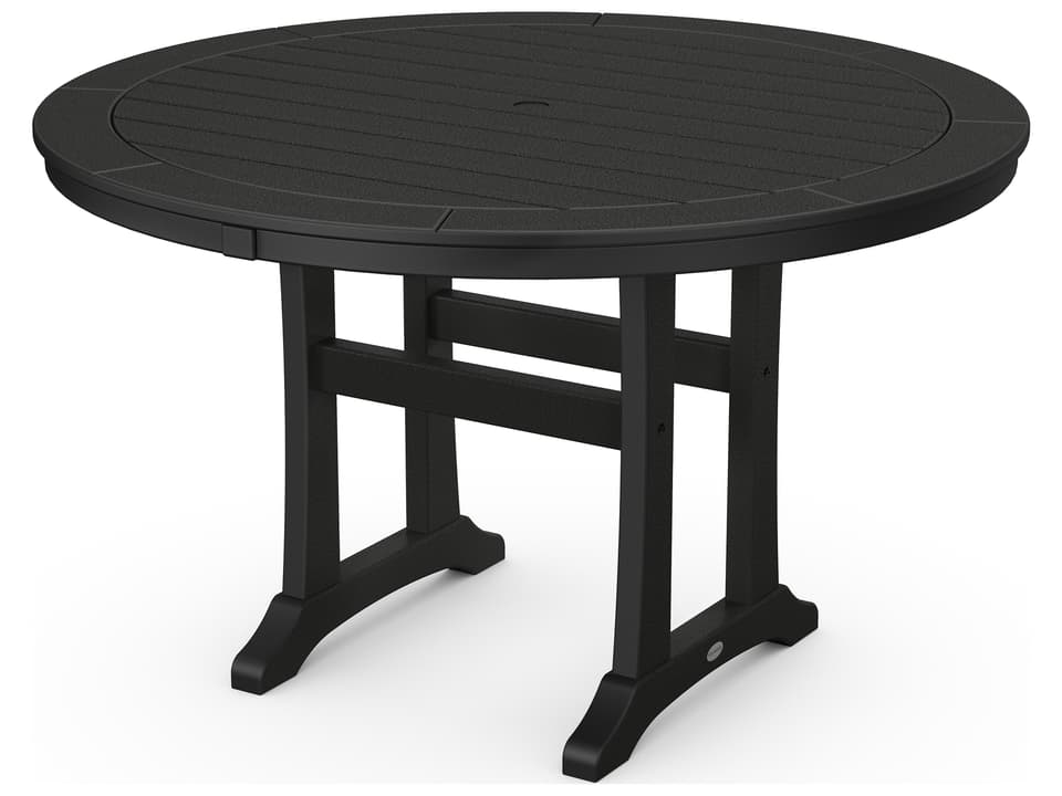 POLYWOOD Nautical Trestle 48-Inch Round Dining Table Recycled Plastic